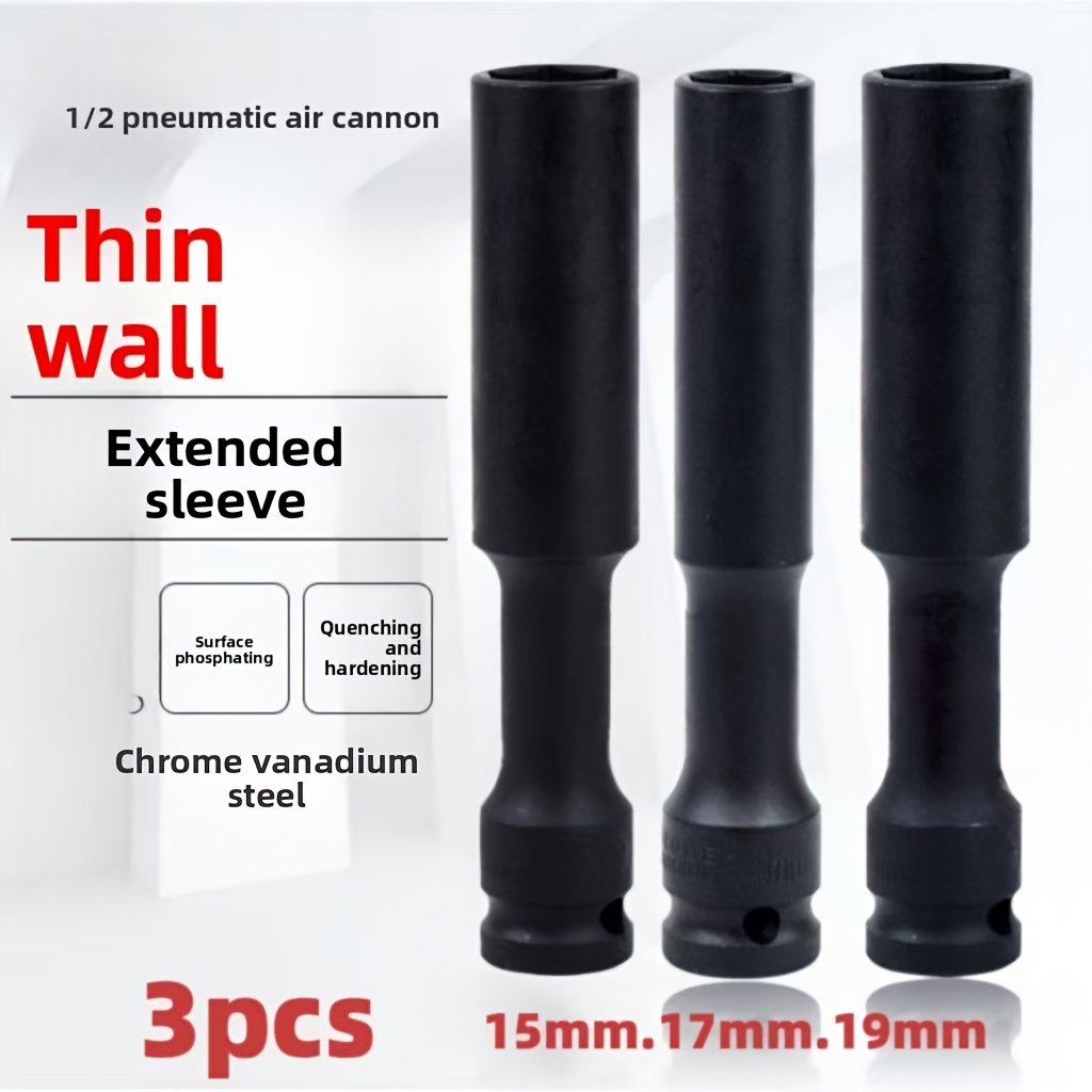 Pneumatic Impact Wrench - 1/3pcs 1/2 inch extended thin-walled impact